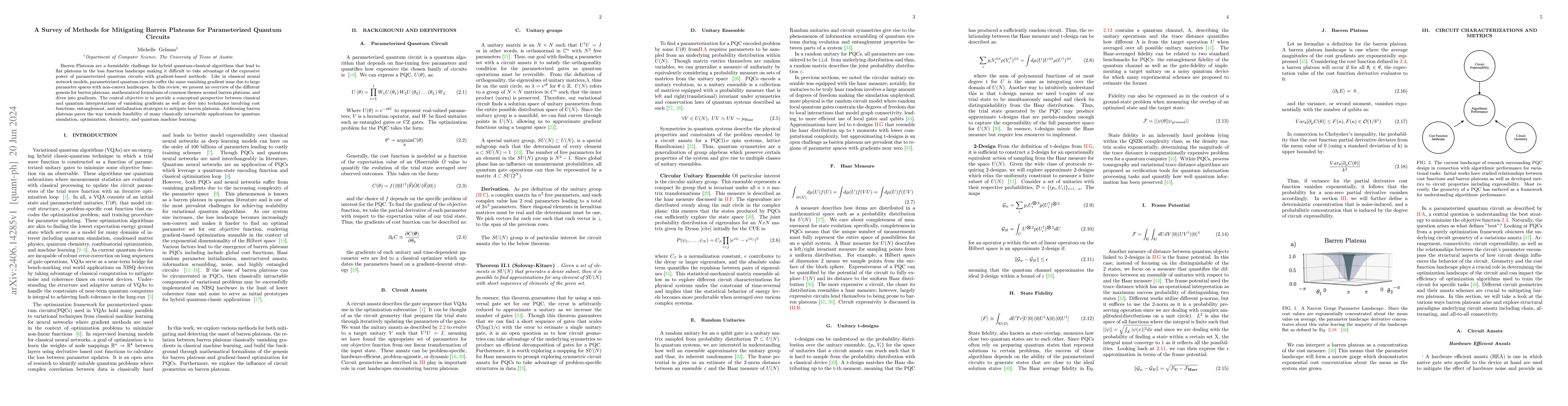Thumbnail for A Survey of Methods for Mitigating Barren Plateaus for Parameterized
  Quantum Circuits