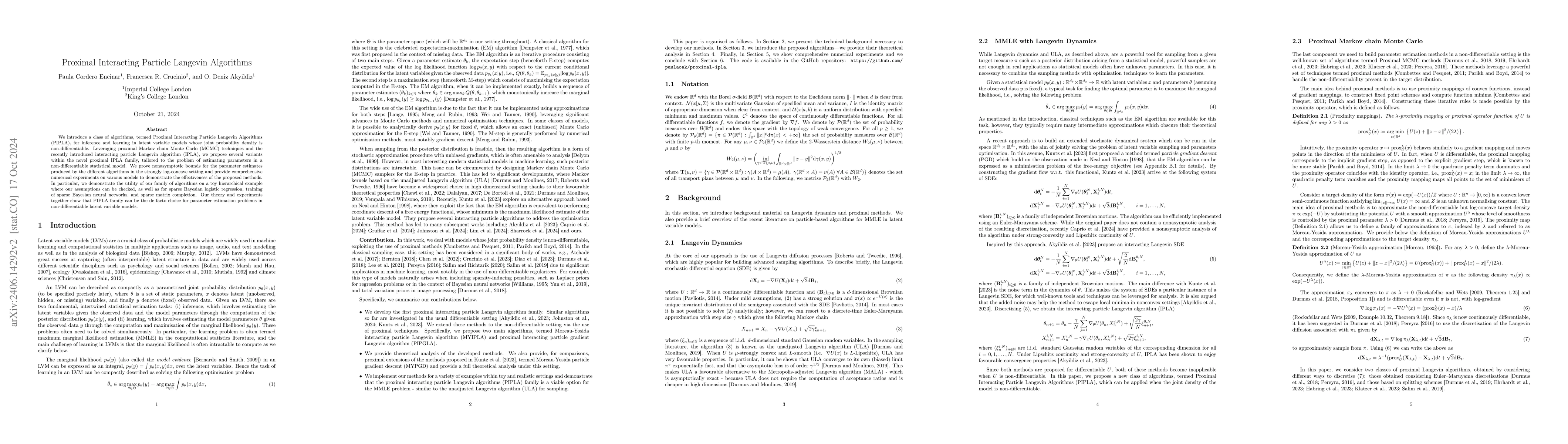 Thumbnail for Proximal Interacting Particle Langevin Algorithms