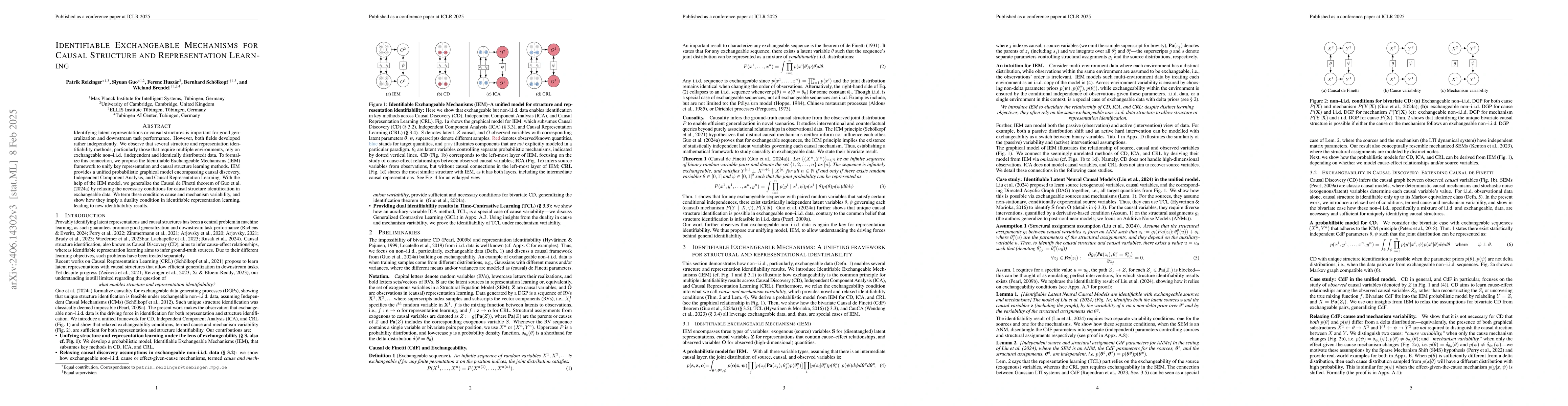 Thumbnail for Identifiable Exchangeable Mechanisms for Causal Structure and
  Representation Learning