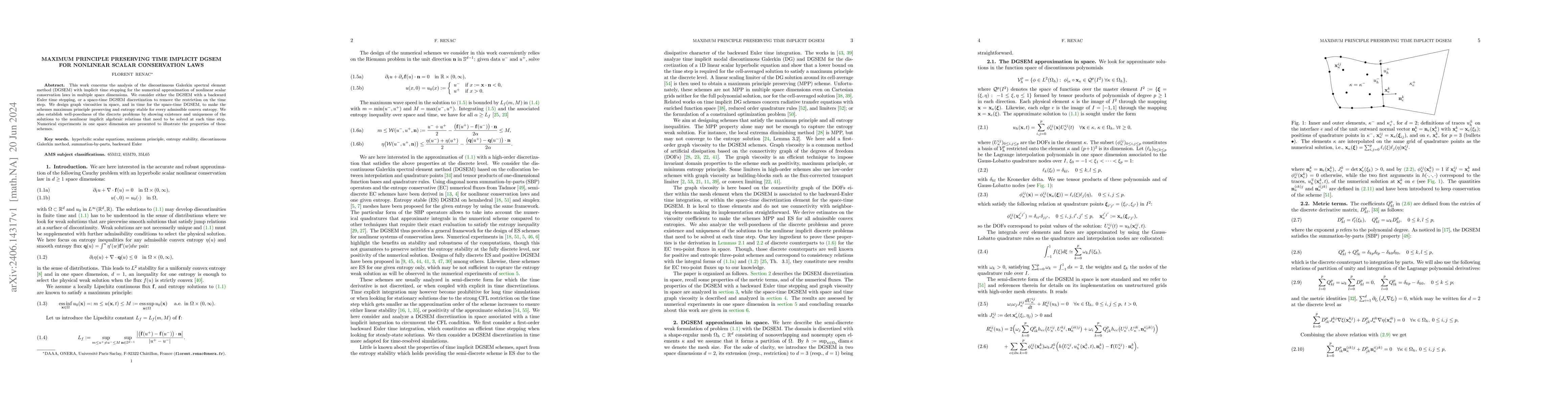Thumbnail for Maximum principle preserving time implicit DGSEM for nonlinear scalar
  conservation laws