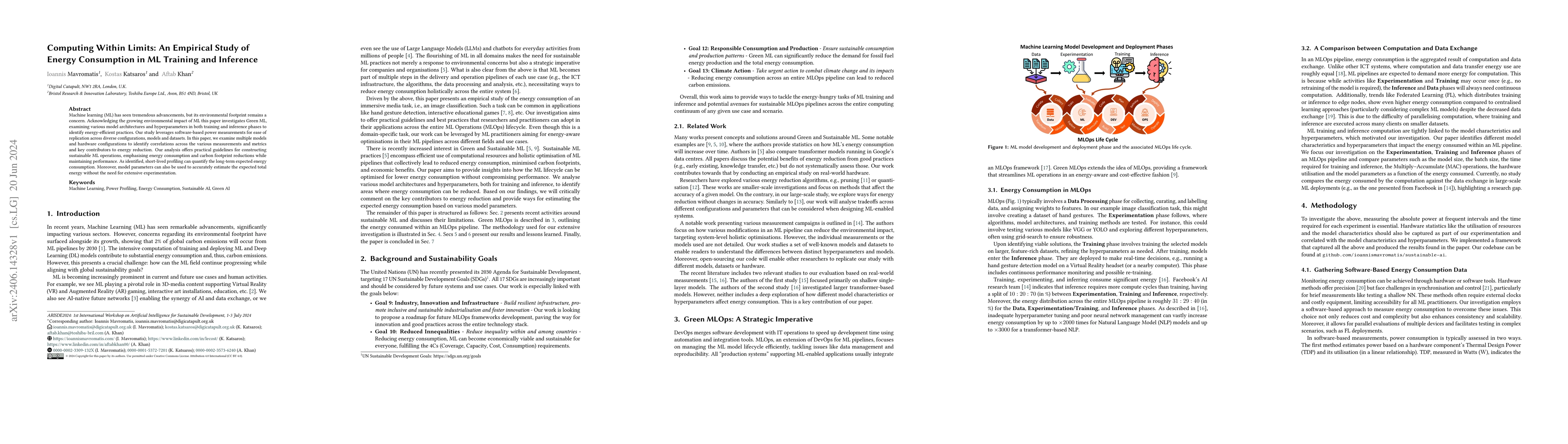 Thumbnail for Computing Within Limits: An Empirical Study of Energy Consumption in ML
  Training and Inference