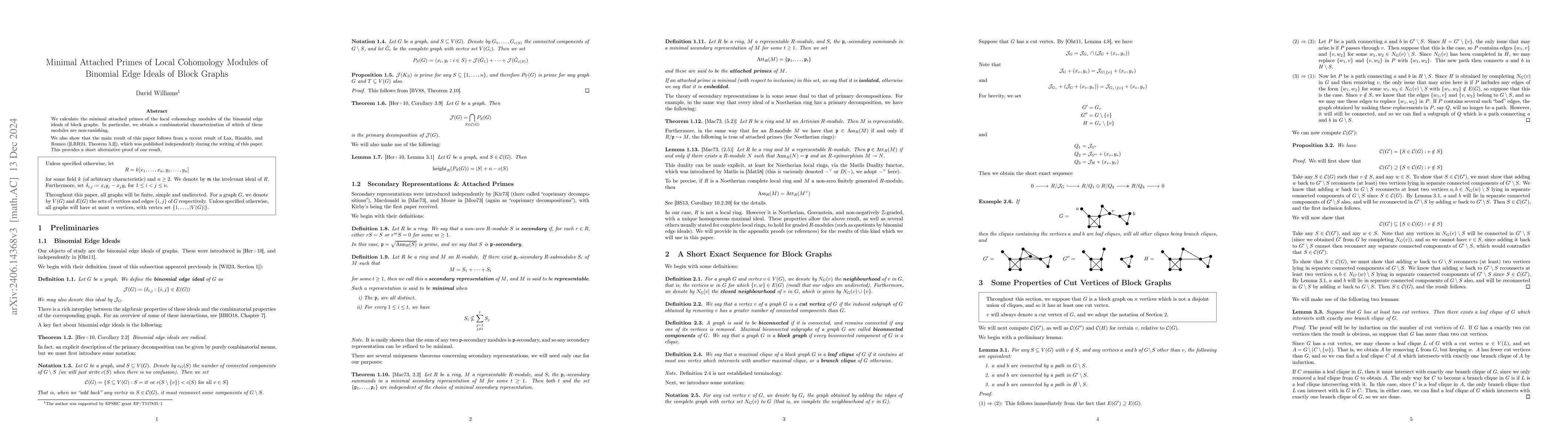 Thumbnail for Minimal Attached Primes of Local Cohomology Modules of Binomial Edge
  Ideals of Block Graphs
