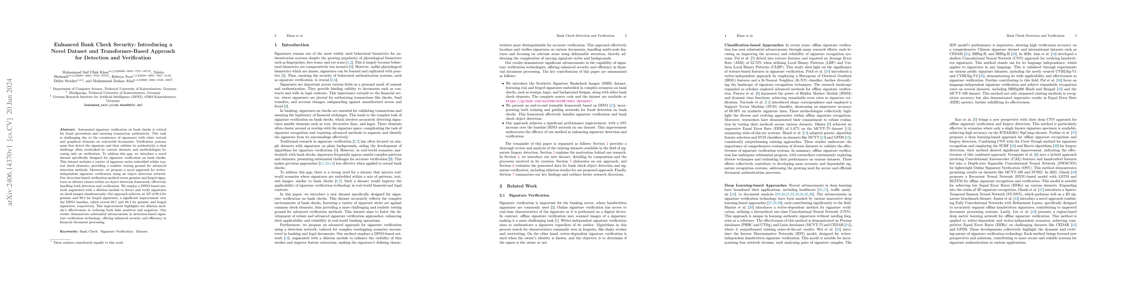 Thumbnail for Enhanced Bank Check Security: Introducing a Novel Dataset and
  Transformer-Based Approach for Detection and Verification