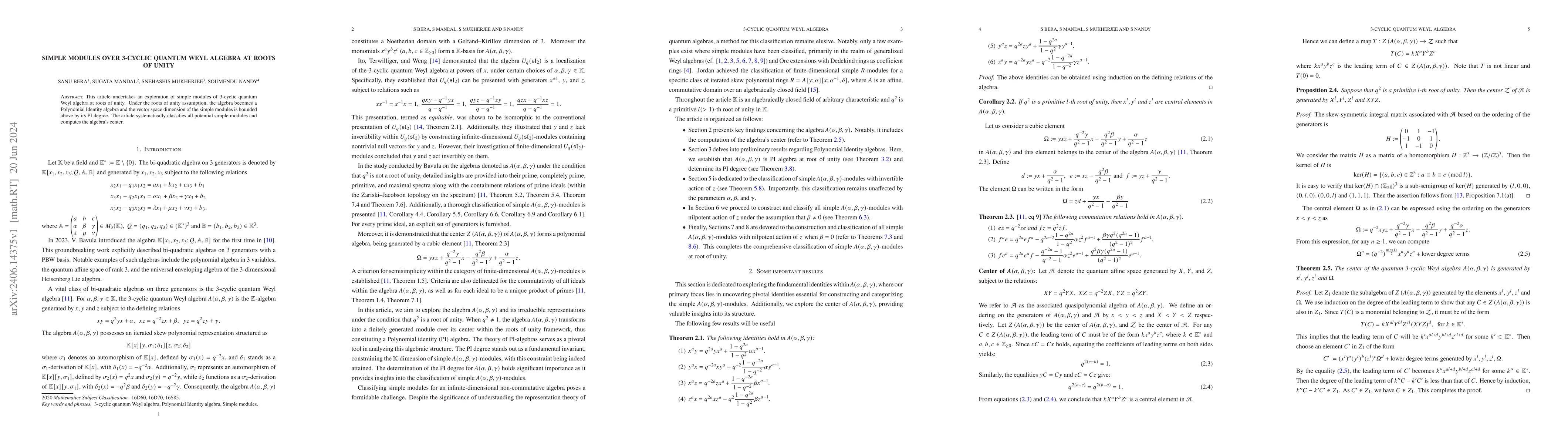 Thumbnail for Simple modules over 3-cyclic quantum Weyl Algebra at roots of unity