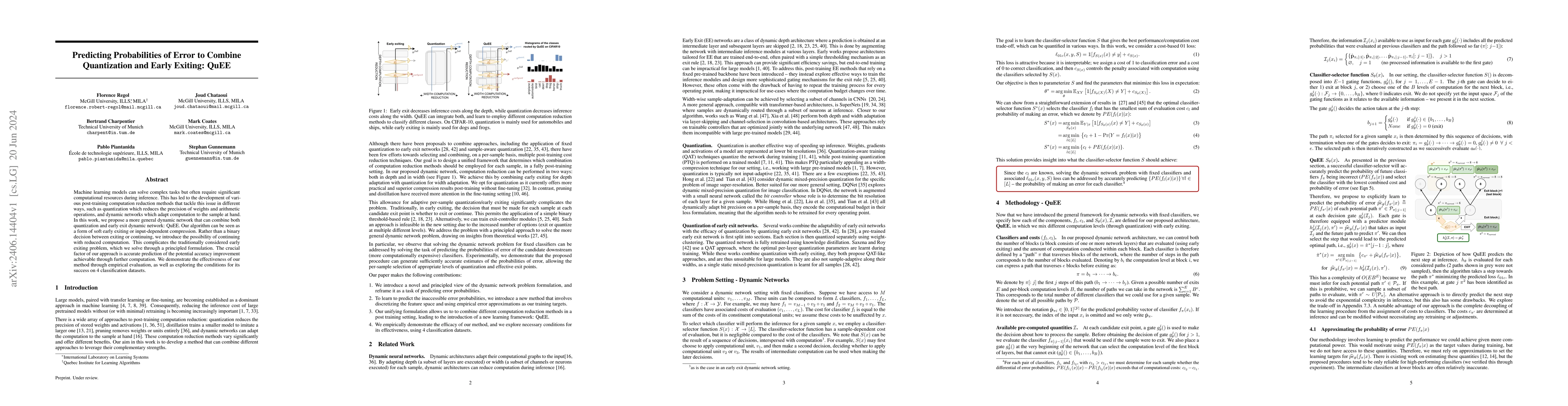 Thumbnail for Predicting Probabilities of Error to Combine Quantization and Early
  Exiting: QuEE