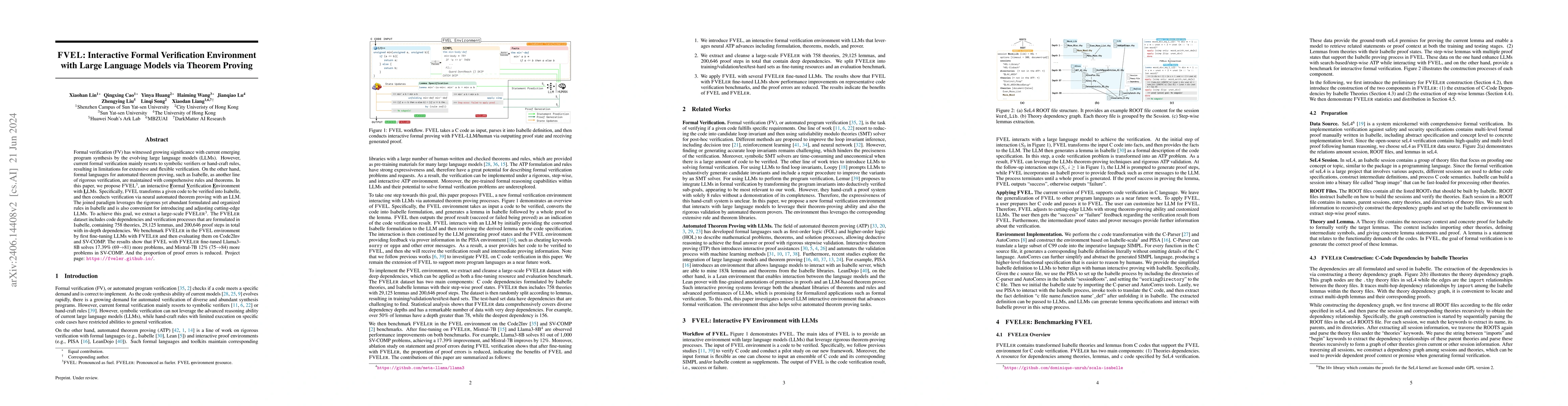 Thumbnail for FVEL: Interactive Formal Verification Environment with Large Language
  Models via Theorem Proving