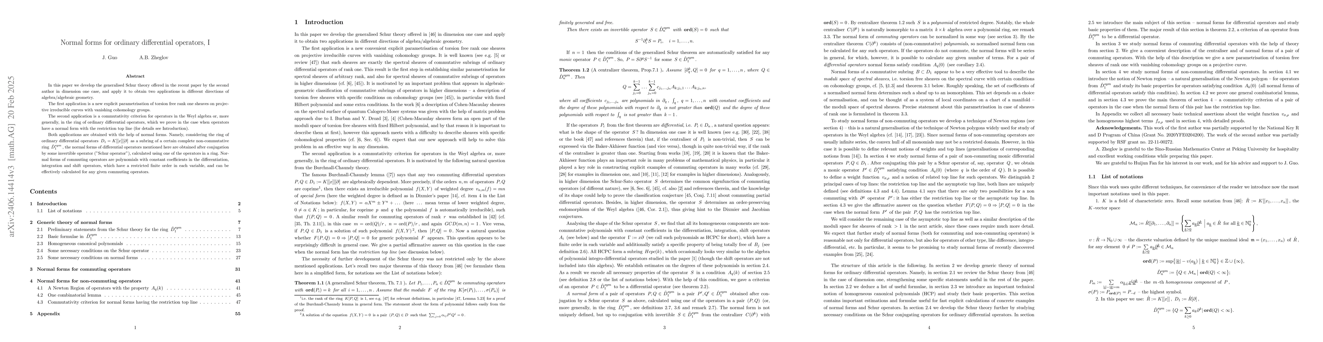Thumbnail for Normal forms for ordinary differential operators, I