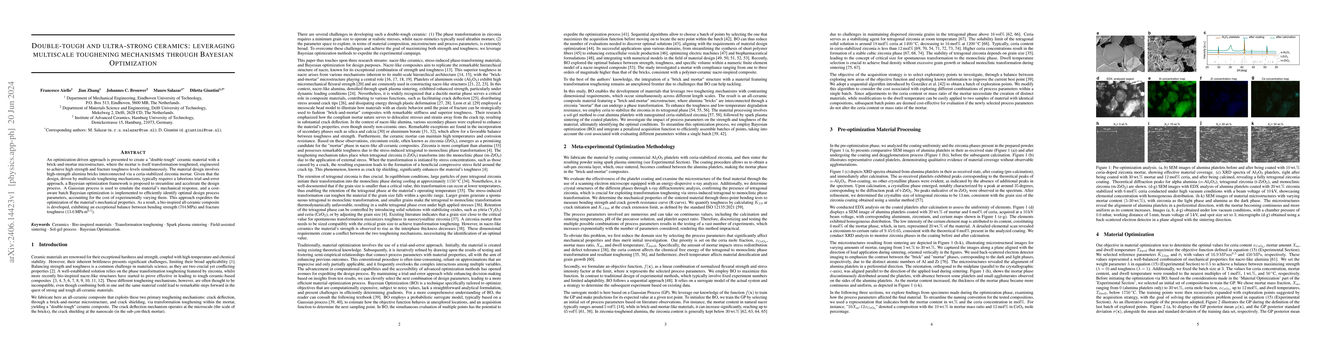 Thumbnail for Double-tough and ultra-strong ceramics: leveraging multiscale toughening
  mechanisms through Bayesian Optimization