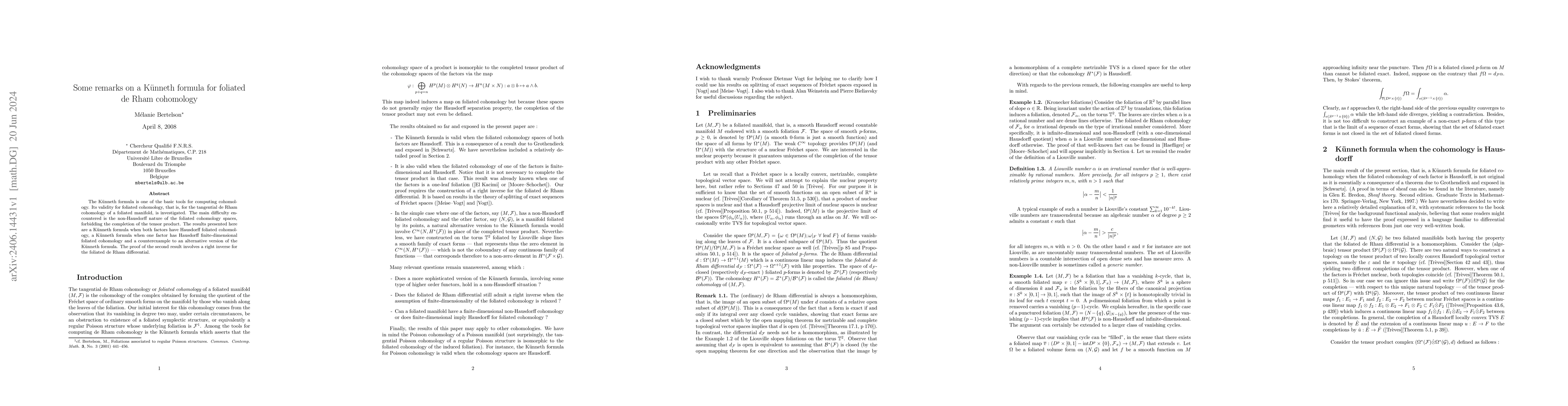 Thumbnail for Some remarks on a K\"unneth formula for foliated de Rham cohomology