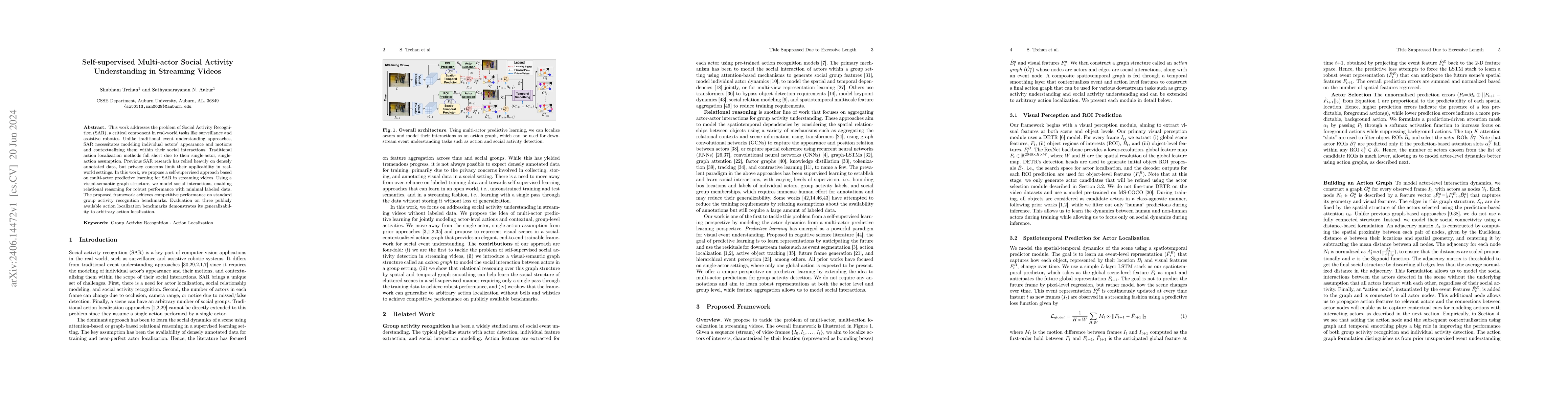 Thumbnail for Self-supervised Multi-actor Social Activity Understanding in Streaming
  Videos