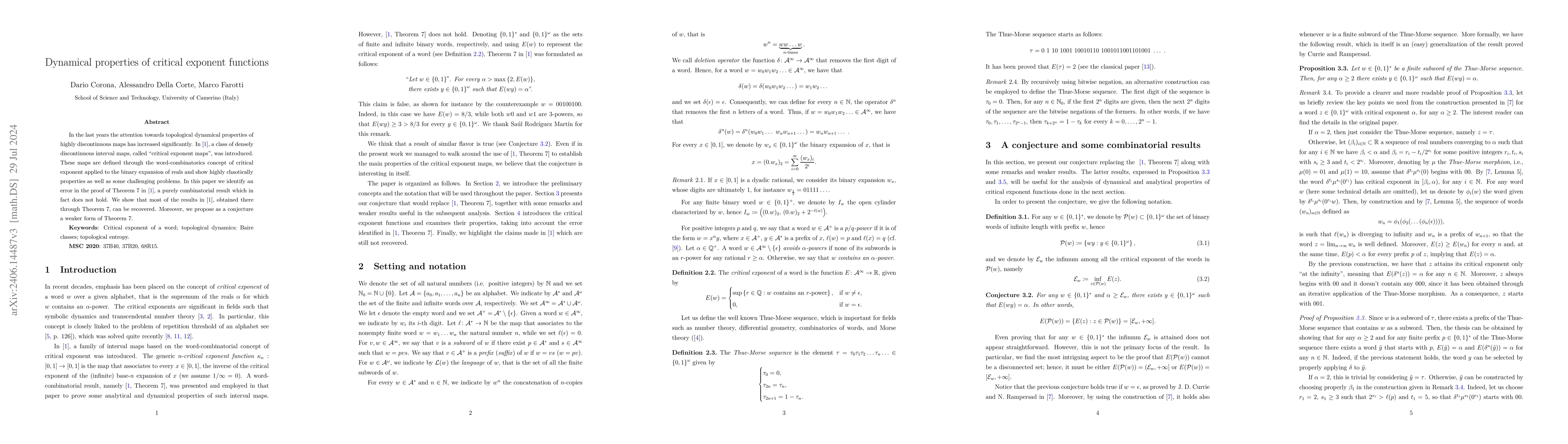 Thumbnail for Dynamical properties of critical exponent functions