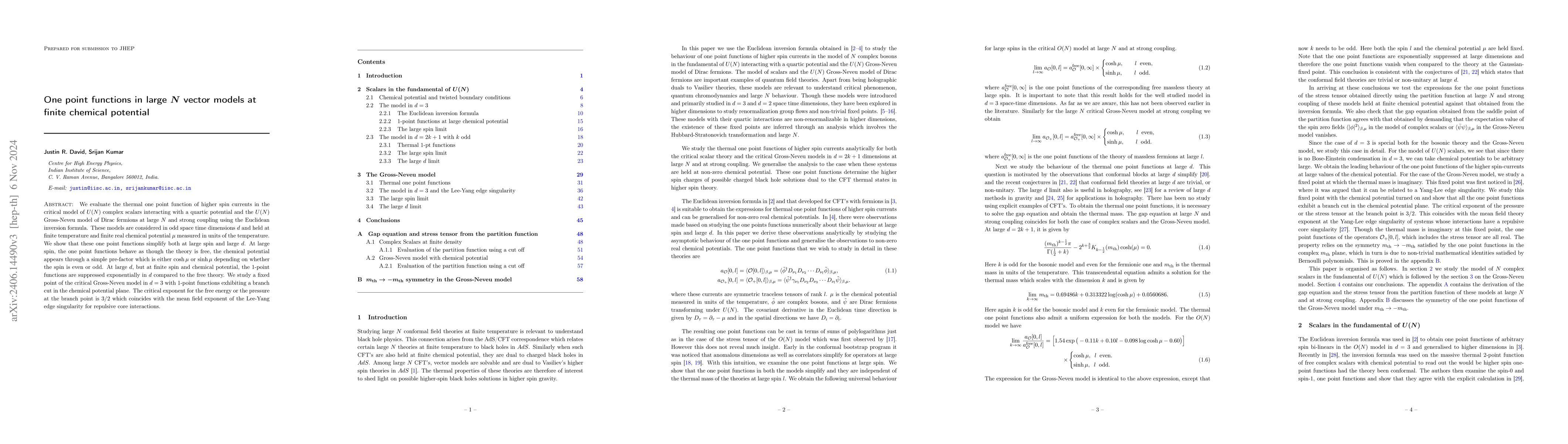 Thumbnail for One point functions in large $N$ vector models at finite chemical
  potential