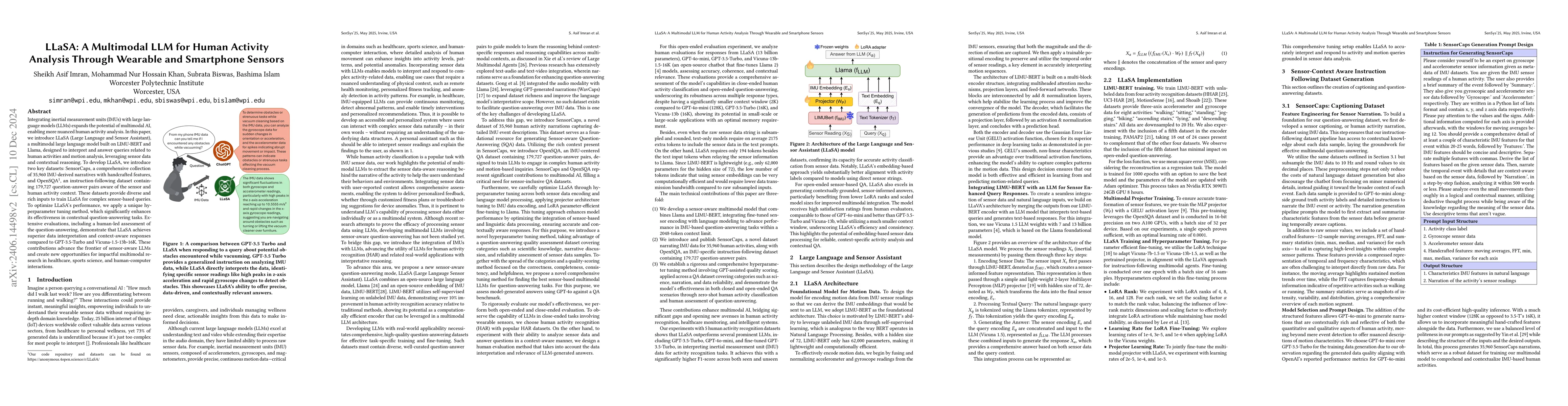 Thumbnail for LLaSA: Large Multimodal Agent for Human Activity Analysis Through
  Wearable Sensors