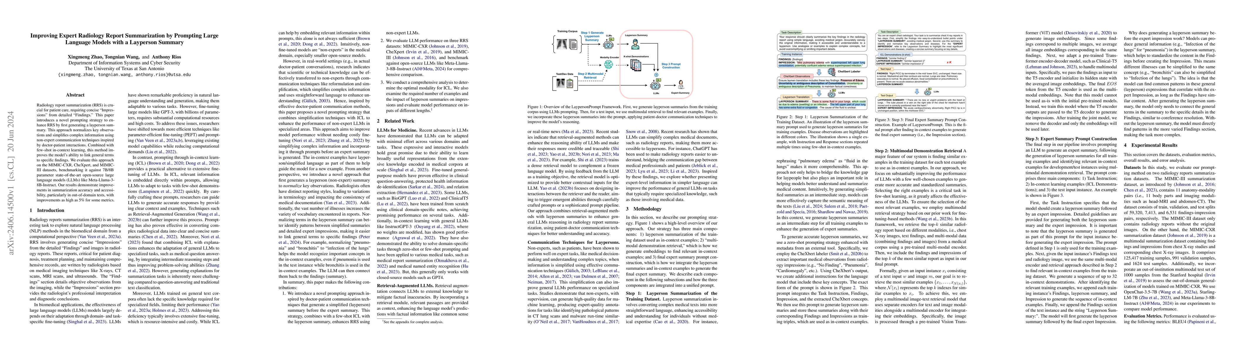 Thumbnail for Improving Expert Radiology Report Summarization by Prompting Large
  Language Models with a Layperson Summary