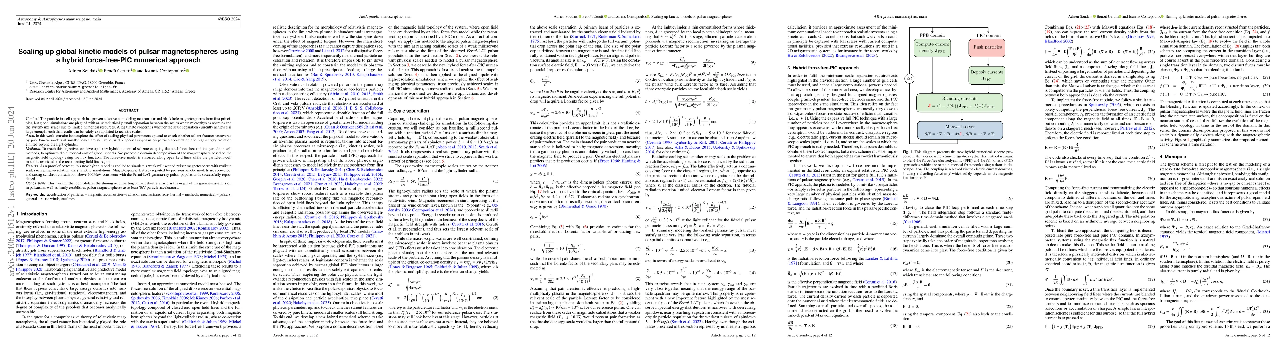 Thumbnail for Scaling up global kinetic models of pulsar magnetospheres using a hybrid
  force-free-PIC numerical approach