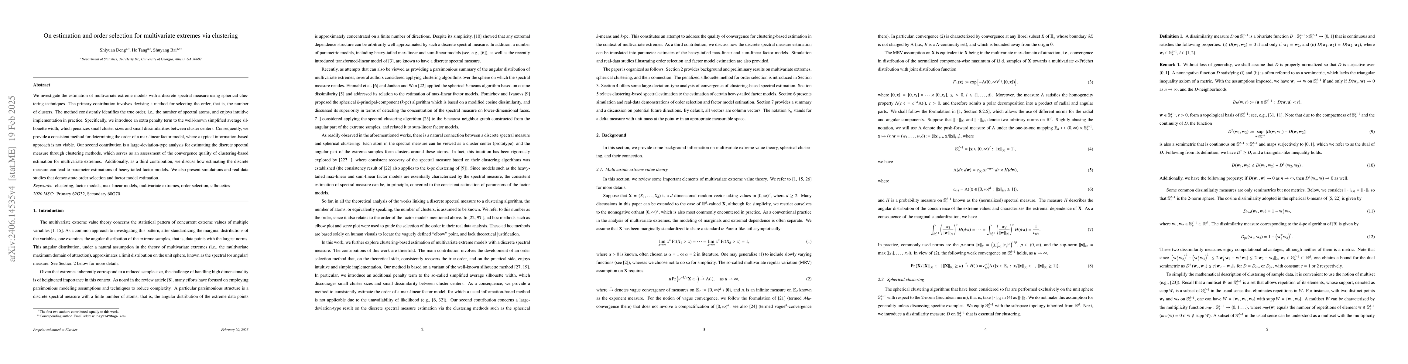 Thumbnail for On estimation and order selection for multivariate extremes via
  clustering
