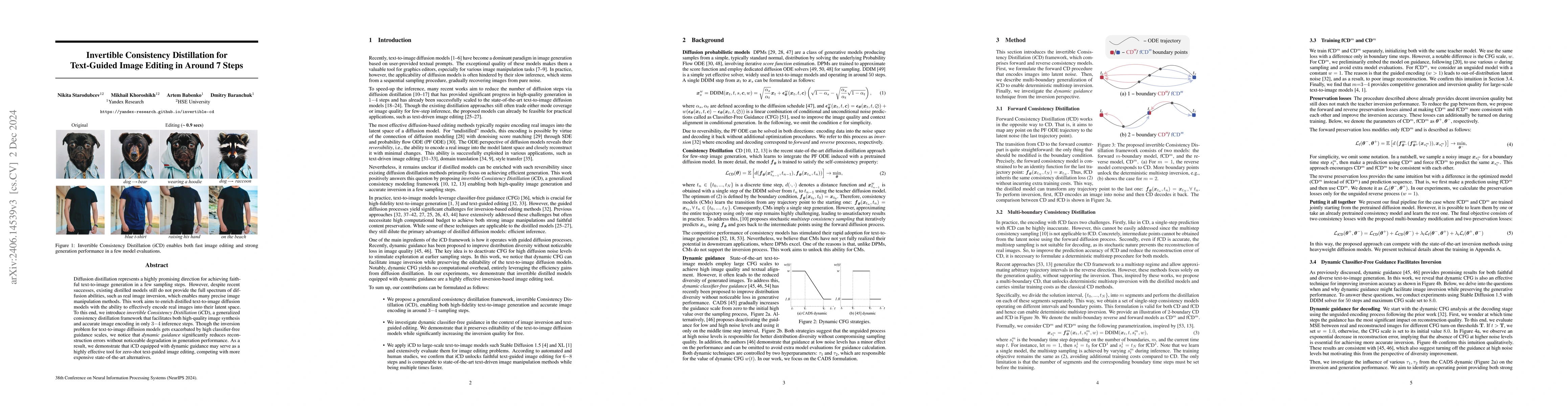 Thumbnail for Invertible Consistency Distillation for Text-Guided Image Editing in
  Around 7 Steps