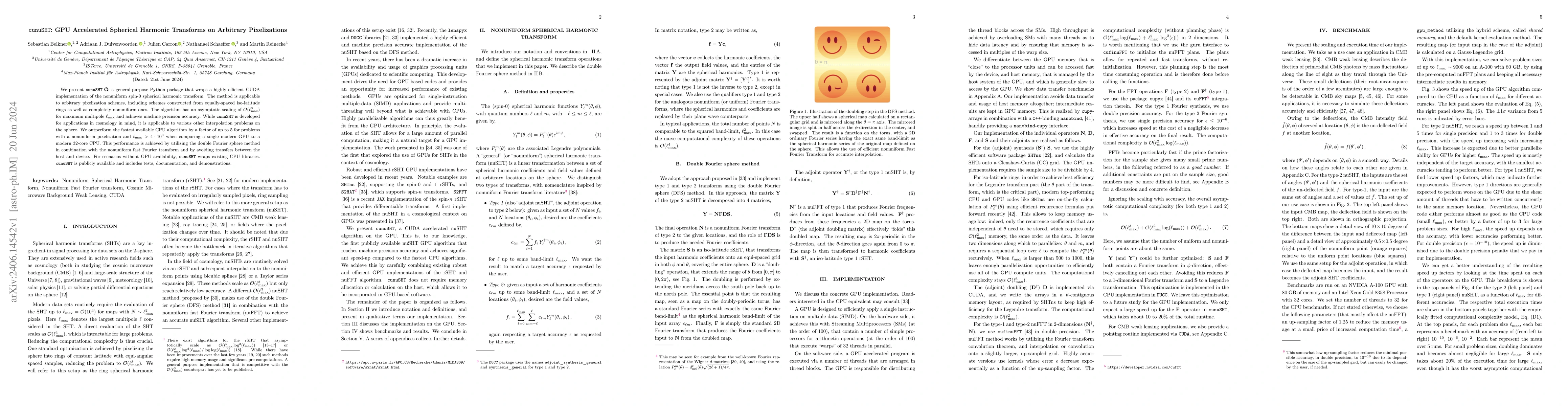 Thumbnail for $\texttt{cunuSHT}$: GPU Accelerated Spherical Harmonic Transforms on
  Arbitrary Pixelizations