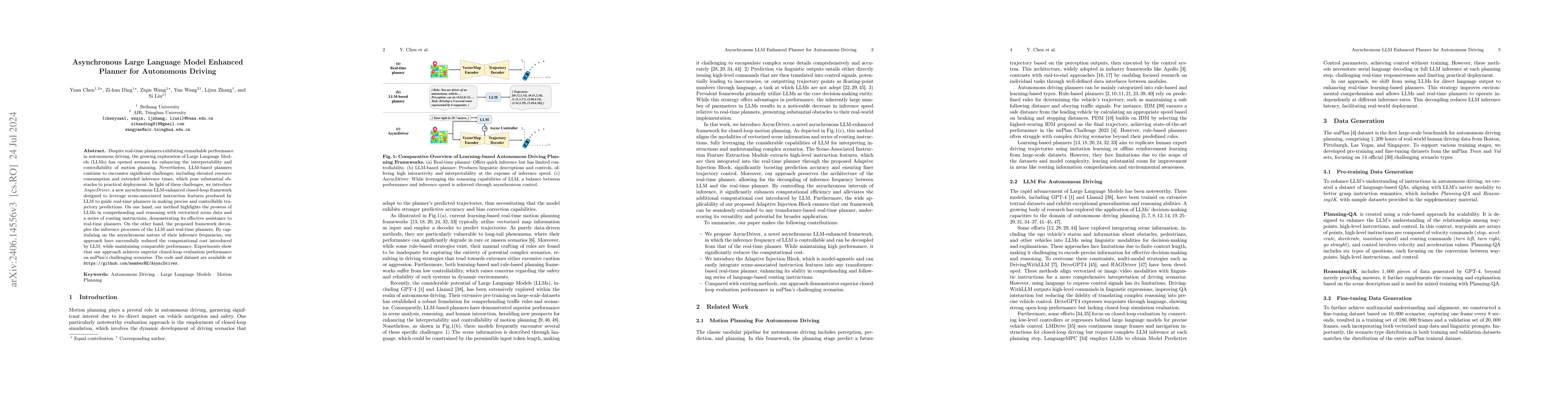 Thumbnail for Asynchronous Large Language Model Enhanced Planner for Autonomous
  Driving