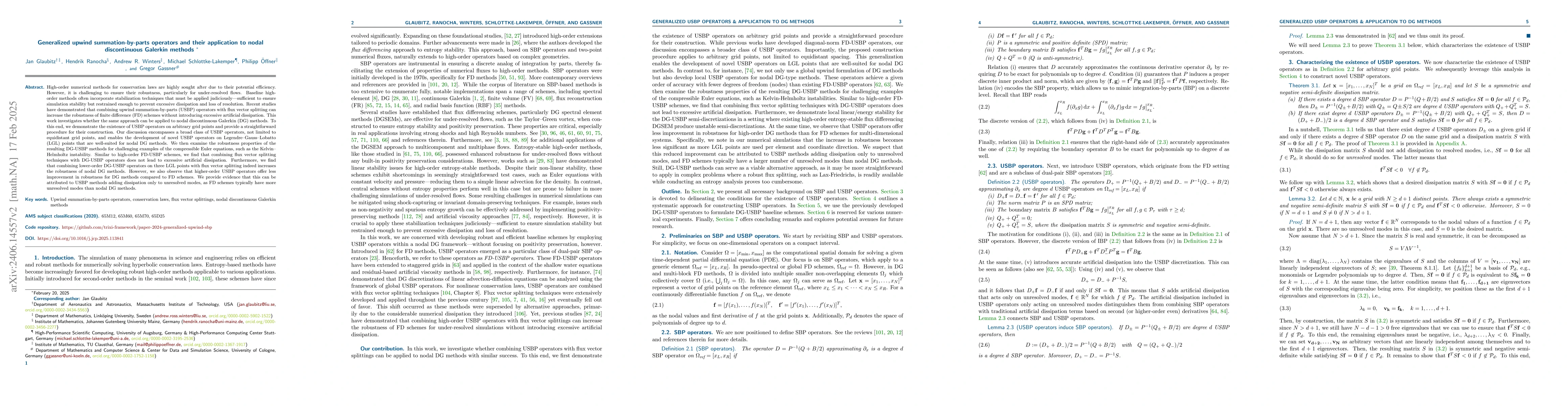 Thumbnail for Generalized upwind summation-by-parts operators and their application to
  nodal discontinuous Galerkin methods