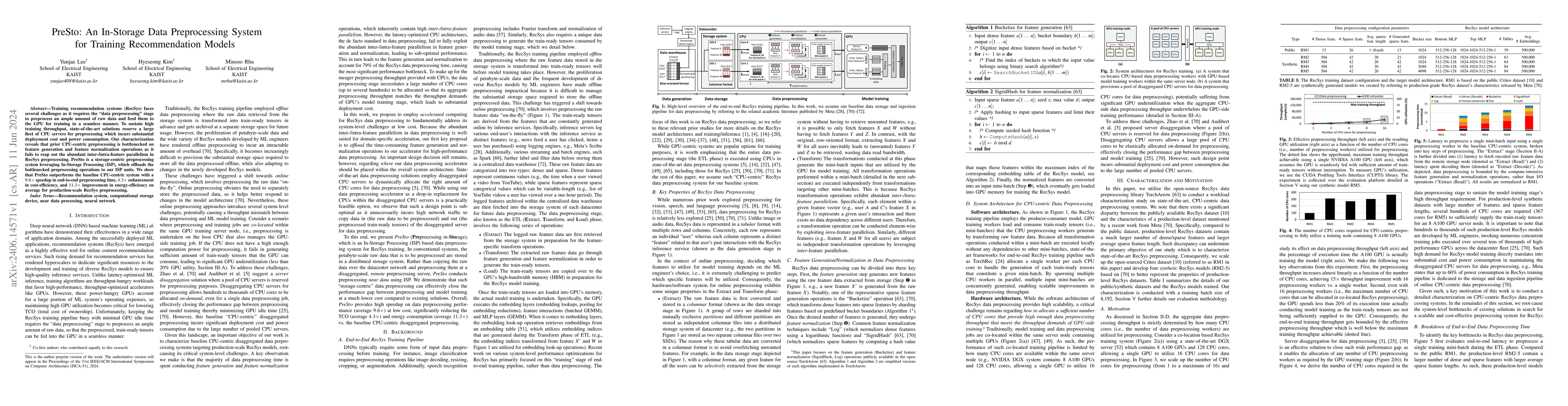 Thumbnail for PreSto: An In-Storage Data Preprocessing System for Training
  Recommendation Models