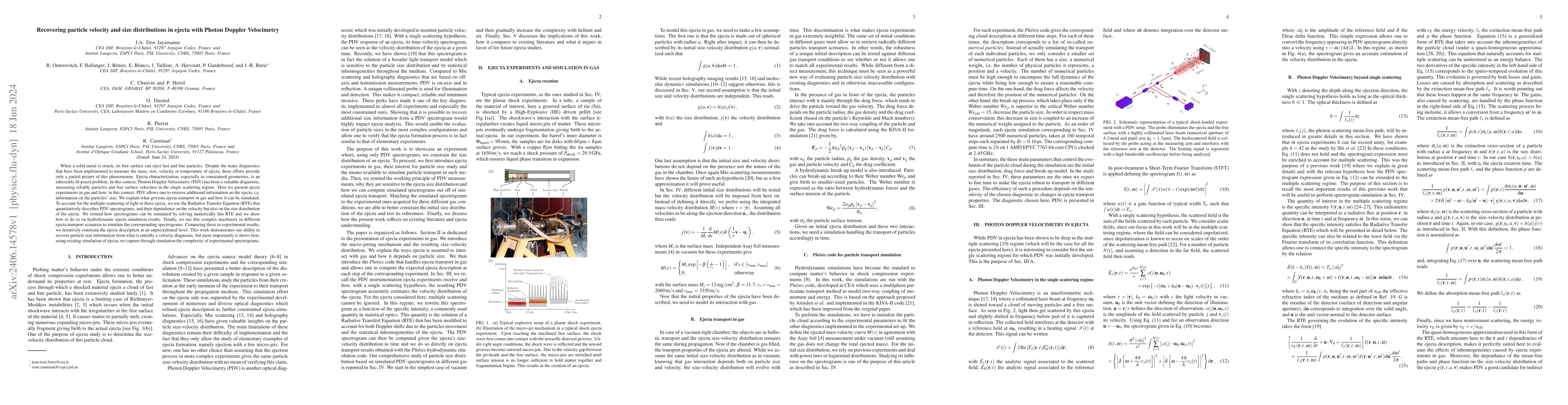 Thumbnail for Recovering particle velocity and size distributions in ejecta with
  Photon Doppler Velocimetry