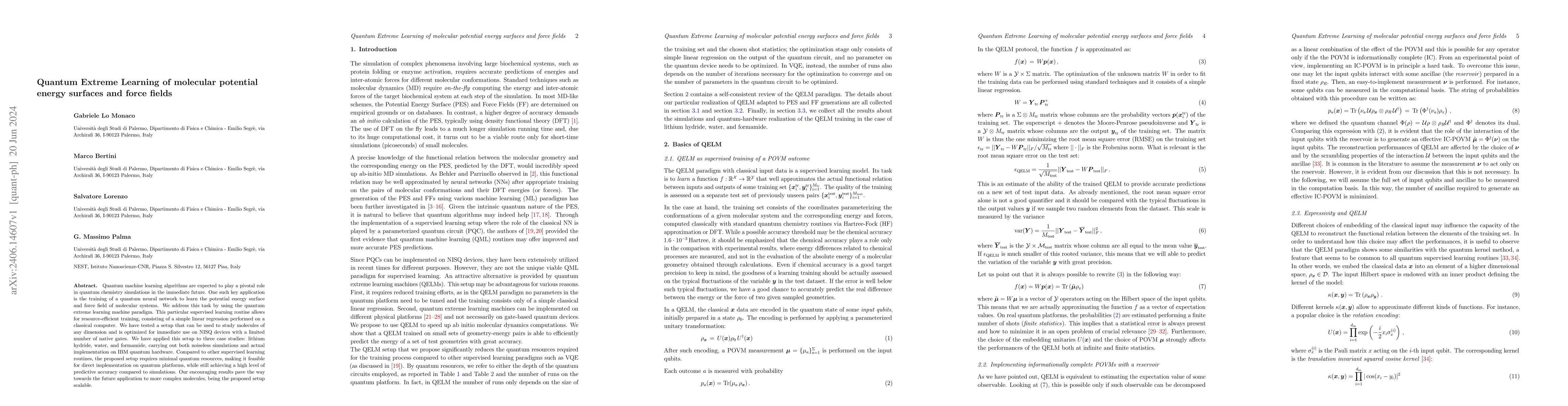 Thumbnail for Quantum Extreme Learning of molecular potential energy surfaces and
  force fields
