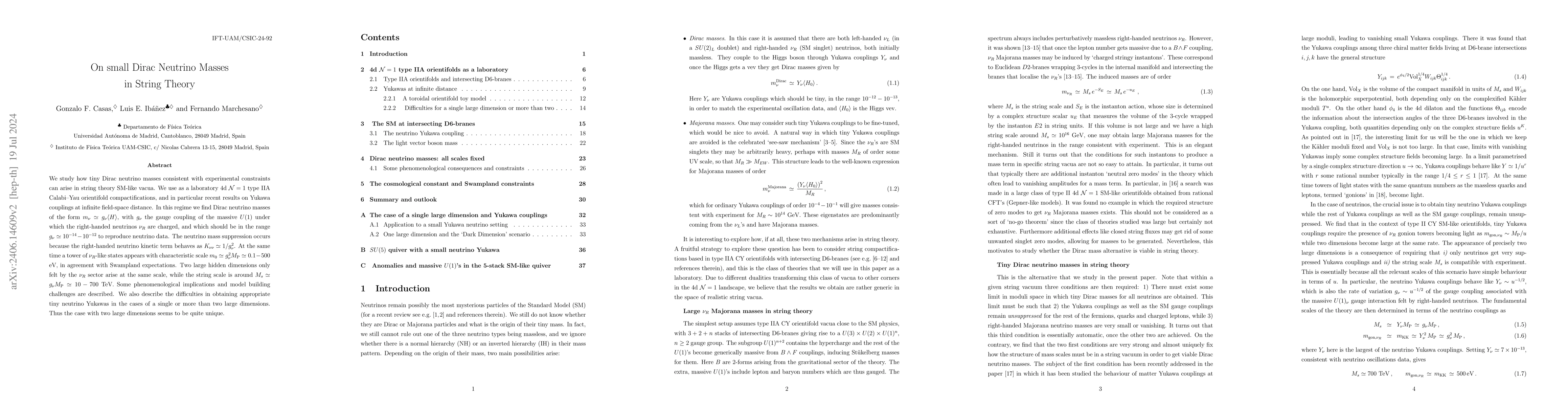 Thumbnail for On small Dirac Neutrino Masses in String Theory