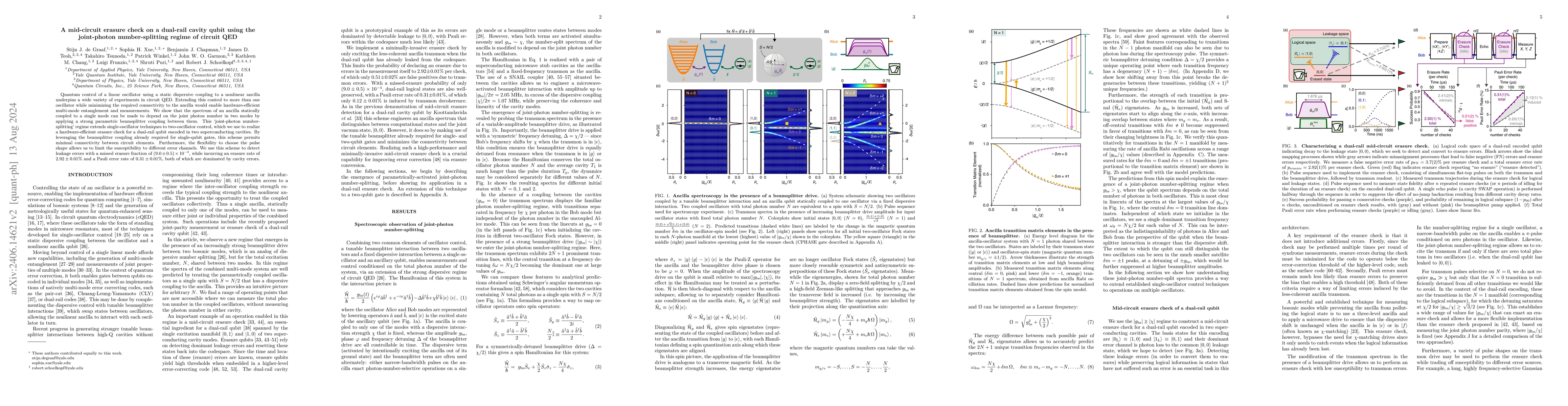 Thumbnail for A mid-circuit erasure check on a dual-rail cavity qubit using the
  joint-photon number-splitting regime of circuit QED