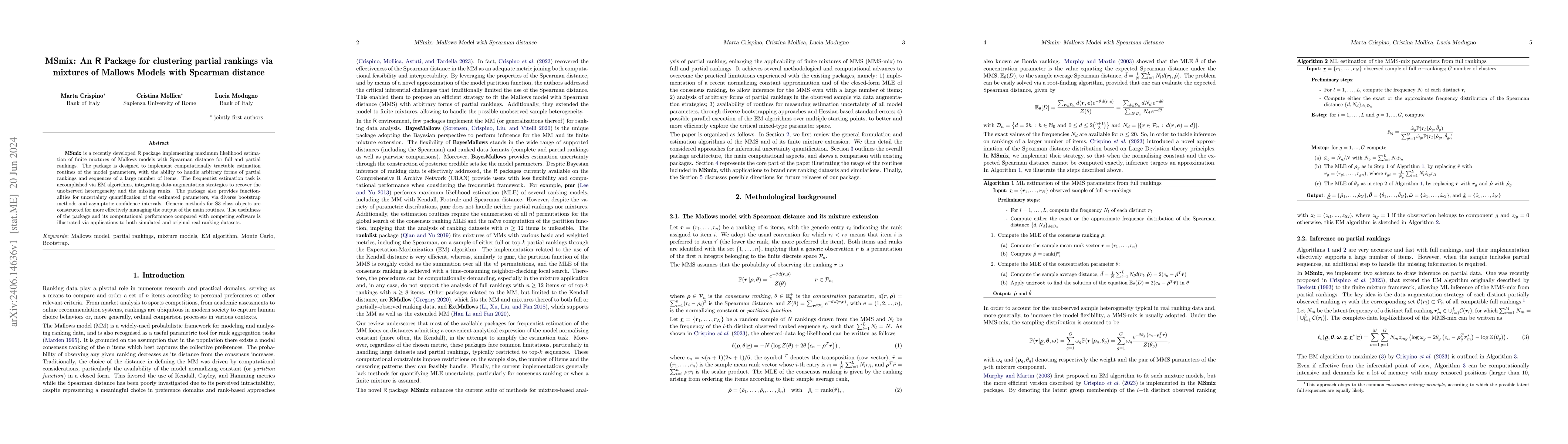 Thumbnail for MSmix: An R Package for clustering partial rankings via mixtures of
  Mallows Models with Spearman distance