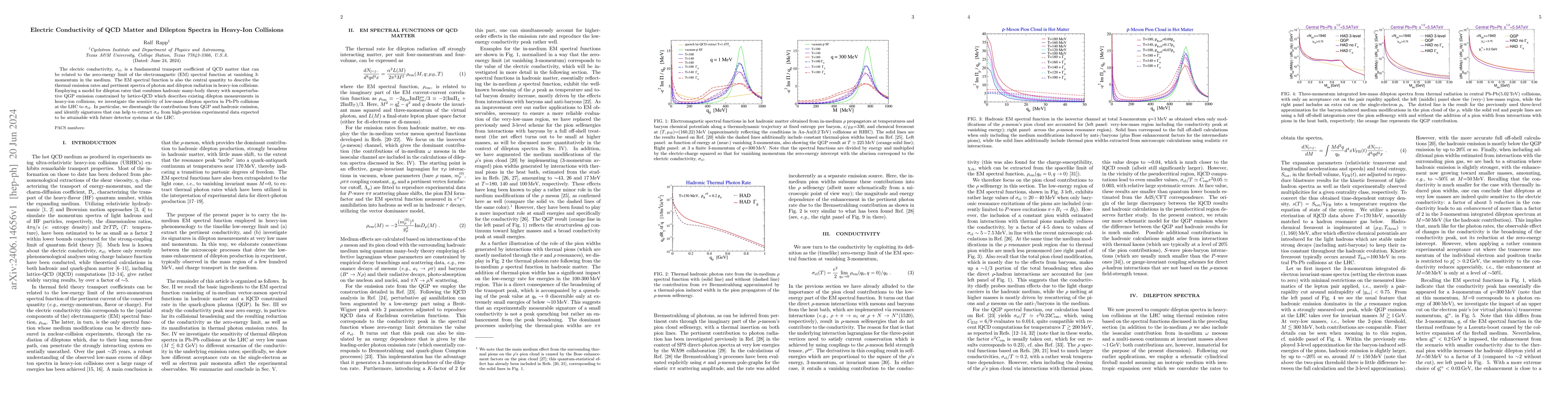 Thumbnail for Electric Conductivity of QCD Matter and Dilepton Spectra in Heavy-Ion
  Collisions