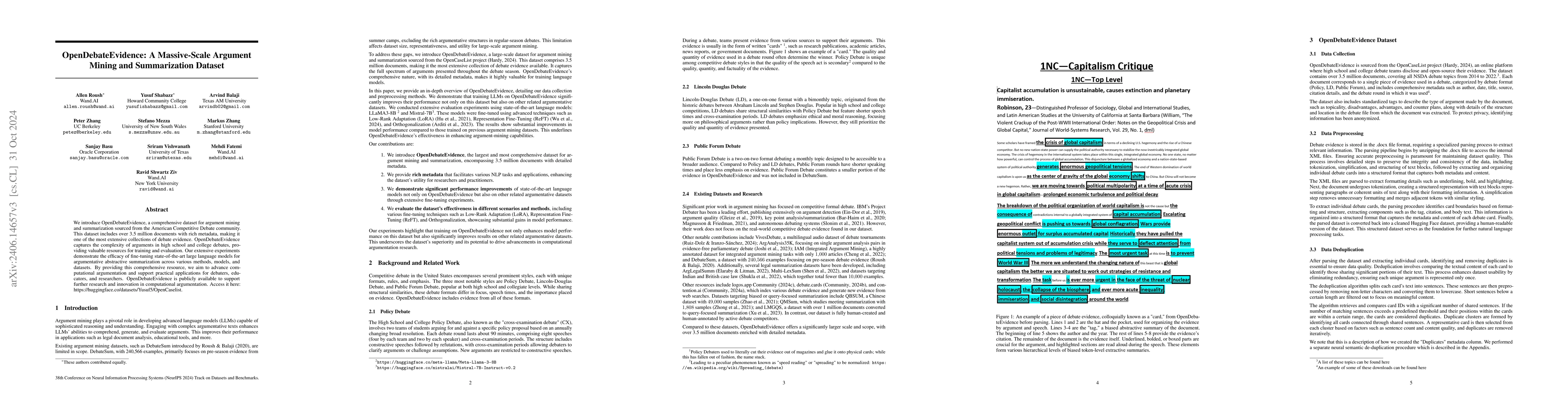 Thumbnail for OpenDebateEvidence: A Massive-Scale Argument Mining and Summarization
  Dataset