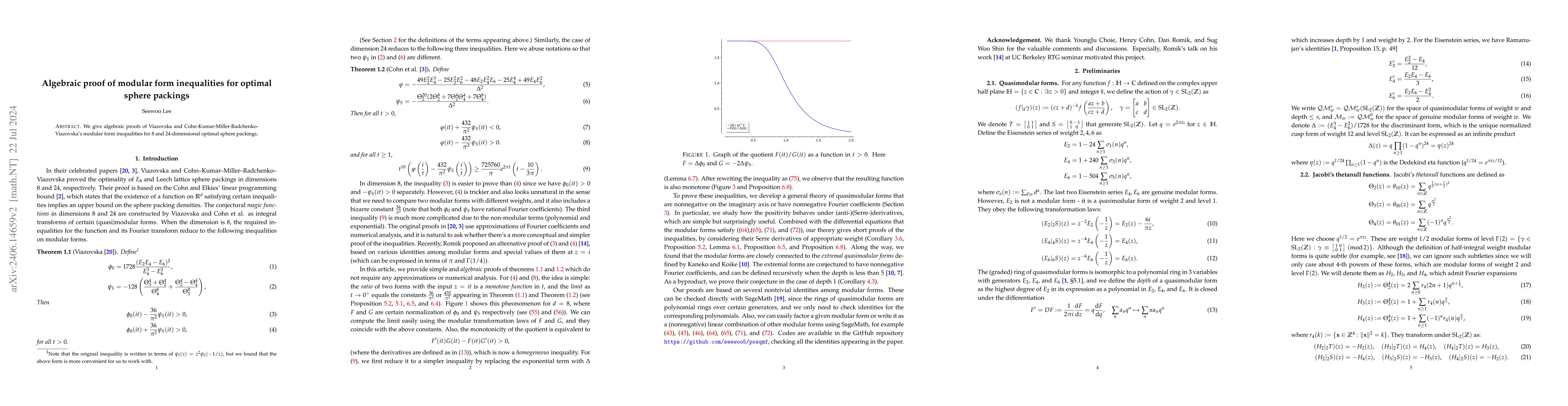 Thumbnail for Algebraic proof of modular form inequalities for optimal sphere packings