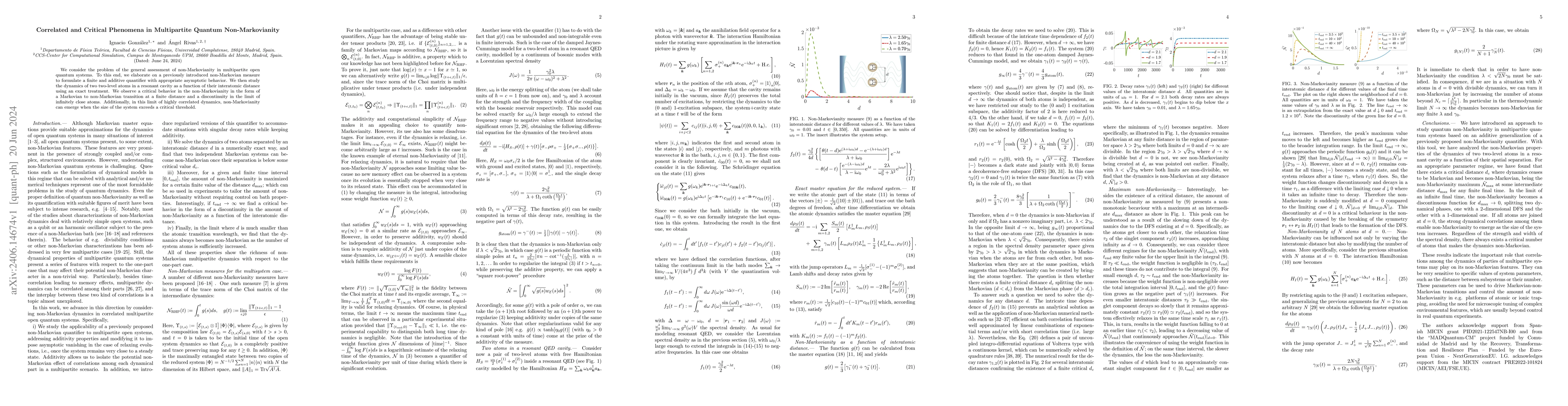 Thumbnail for Correlated and Critical Phenomena in Multipartite Quantum
  Non-Markovianity