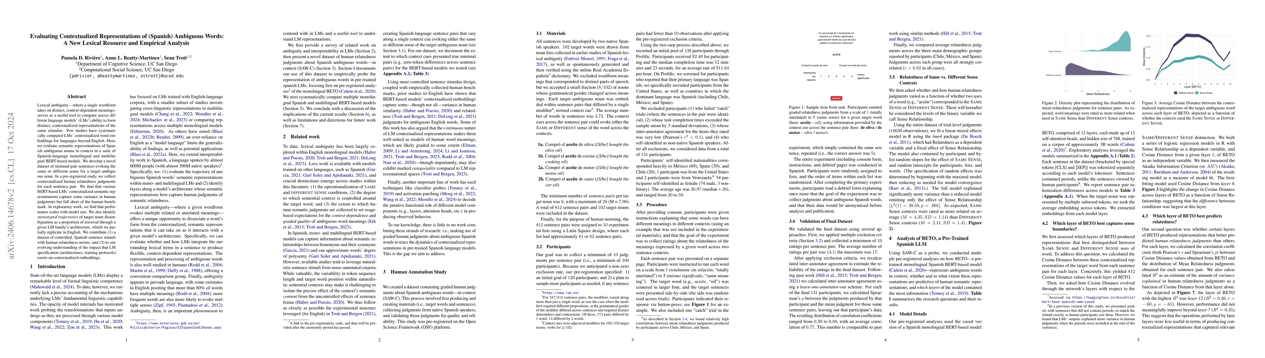 Thumbnail for Bidirectional Transformer Representations of (Spanish) Ambiguous Words
  in Context: A New Lexical Resource and Empirical Analysis