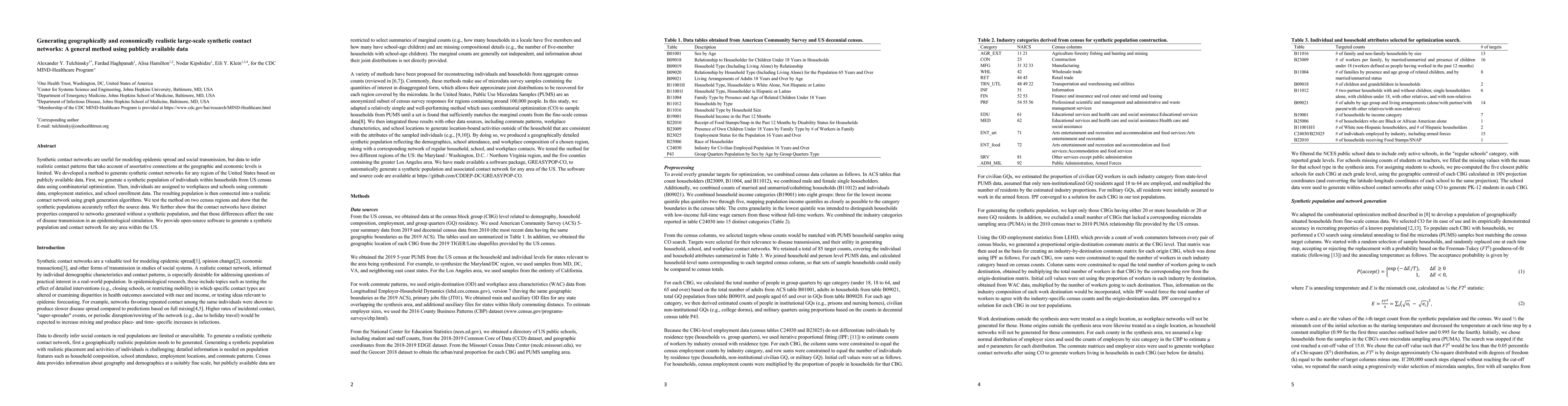 Thumbnail for Generating geographically and economically realistic large-scale
  synthetic contact networks: A general method using publicly available data