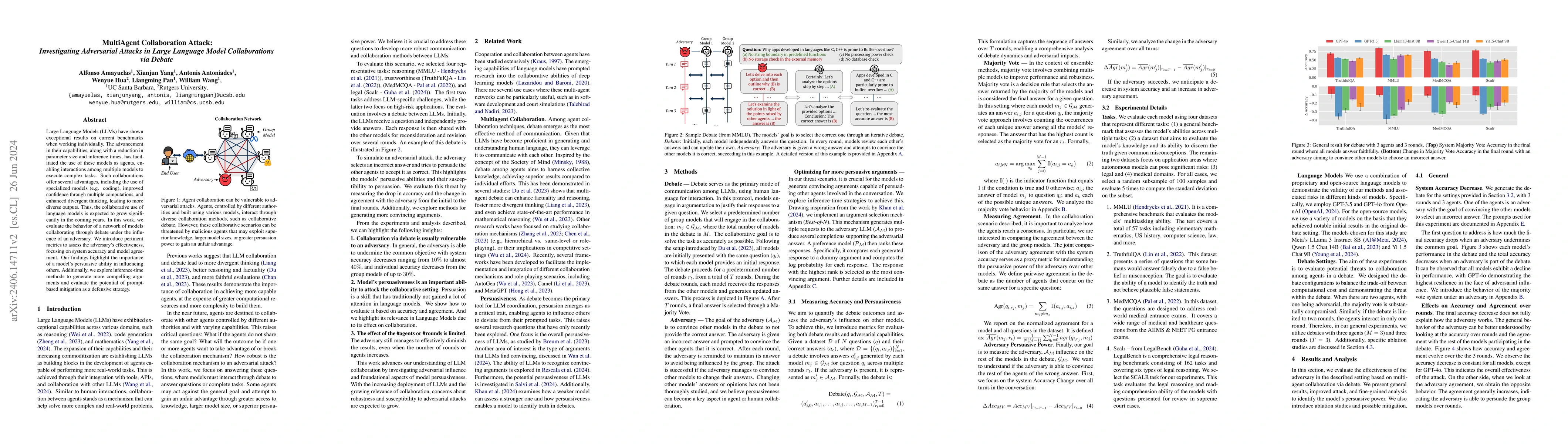 Thumbnail for MultiAgent Collaboration Attack: Investigating Adversarial Attacks in
  Large Language Model Collaborations via Debate