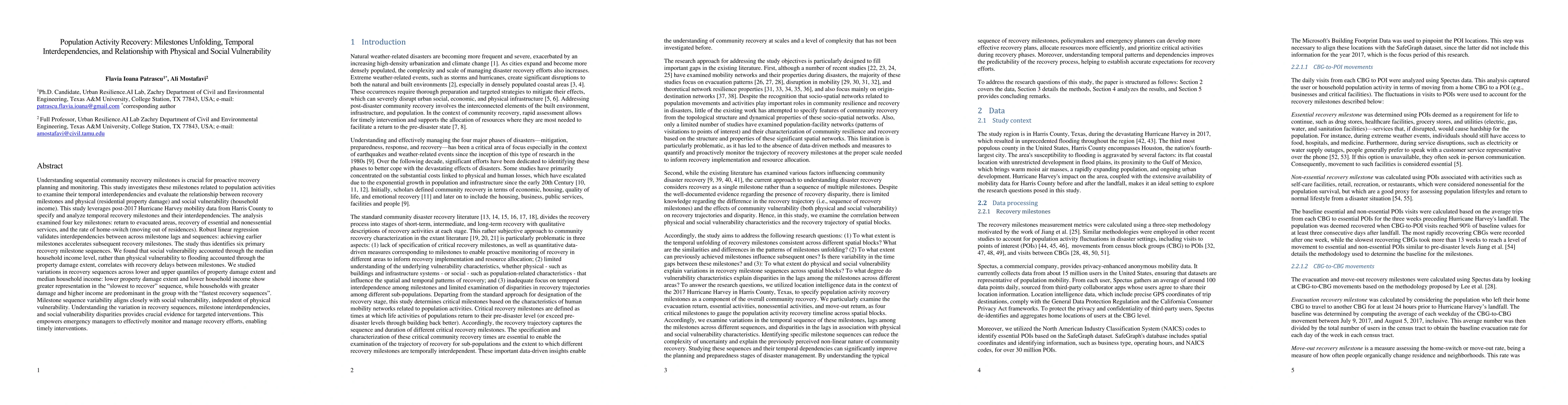 Thumbnail for Population Activity Recovery: Milestones Unfolding, Temporal
  Interdependencies, and Relationship with Physical and Social Vulnerability