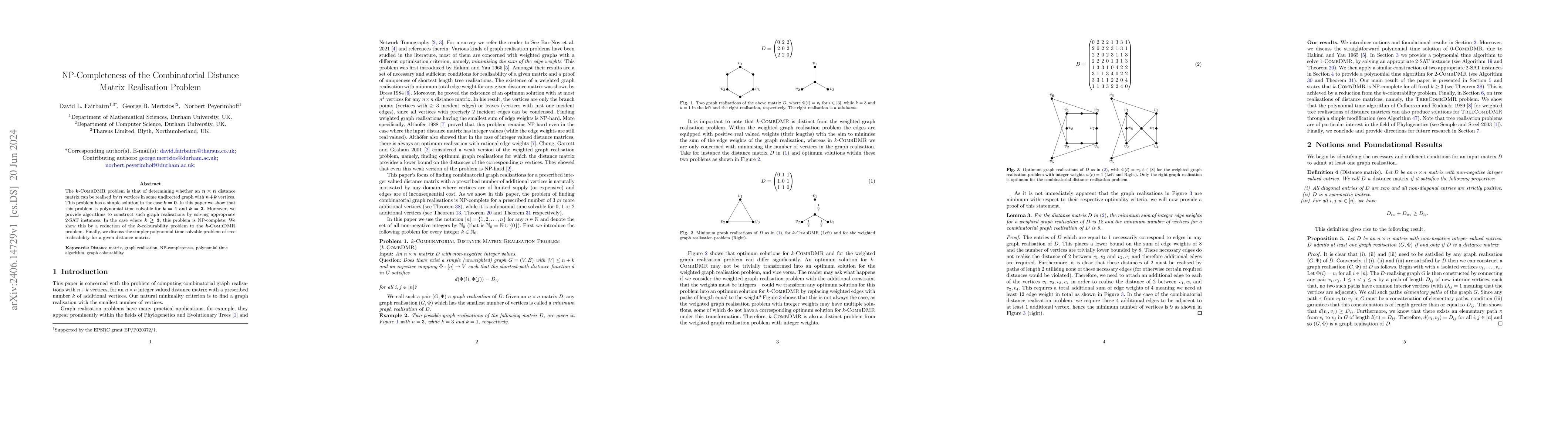 Thumbnail for NP-Completeness of the Combinatorial Distance Matrix Realisation Problem