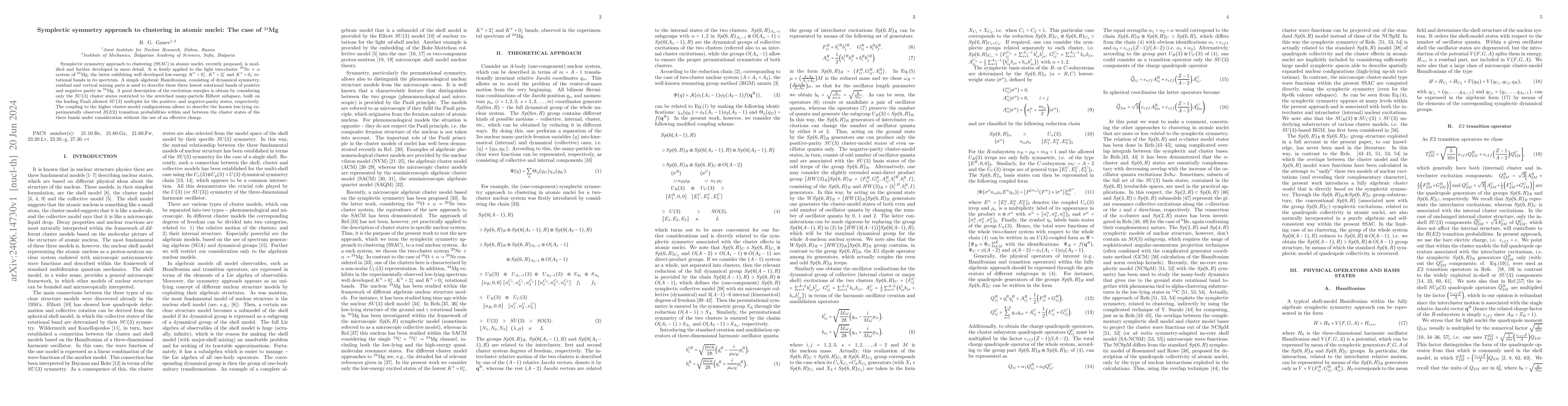 Thumbnail for Symplectic symmetry approach to clustering in atomic nuclei: The case of
  $^{24}$Mg
