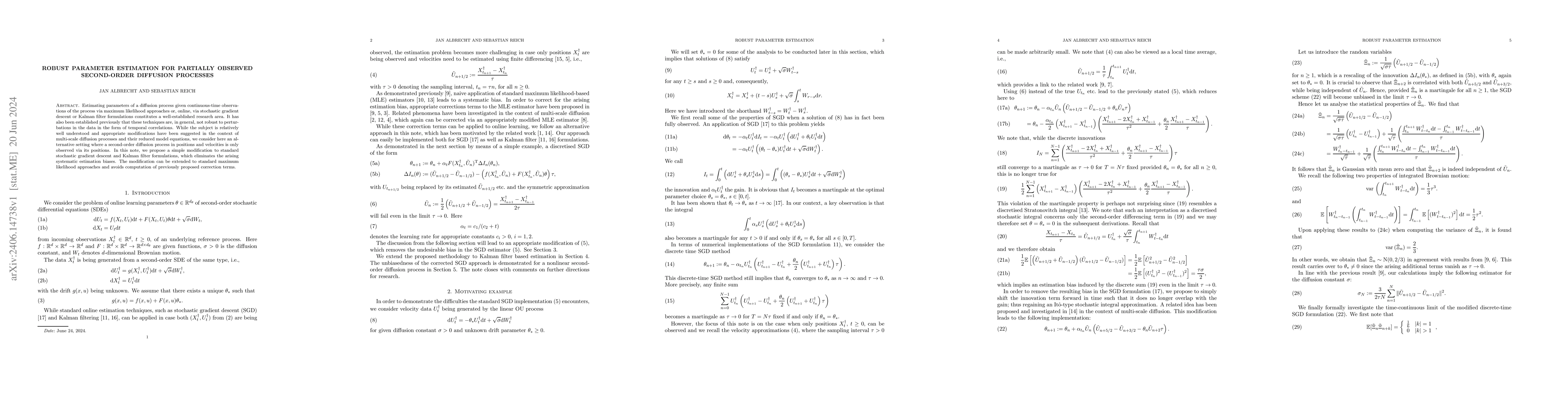 Thumbnail for Robust parameter estimation for partially observed second-order
  diffusion processes