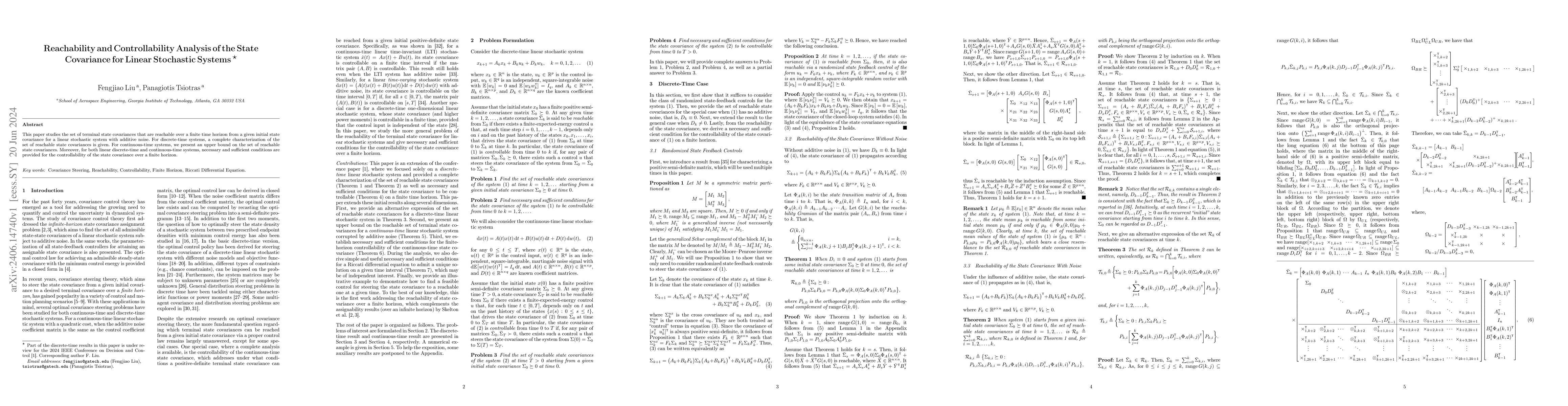 Thumbnail for Reachability and Controllability Analysis of the State Covariance for
  Linear Stochastic Systems