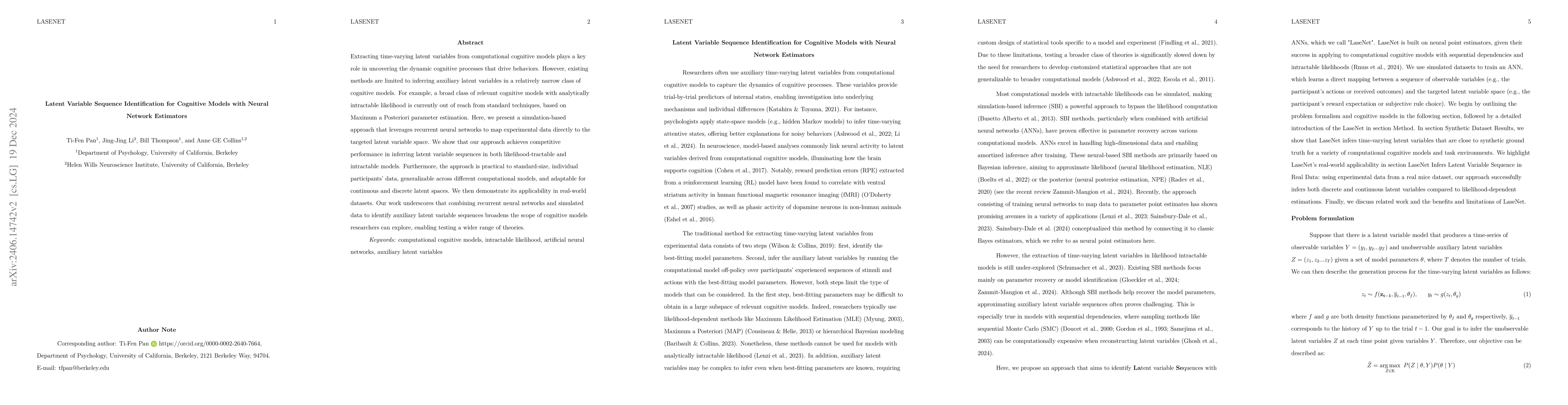 Thumbnail for Latent Variable Sequence Identification for Cognitive Models with Neural
  Bayes Estimation