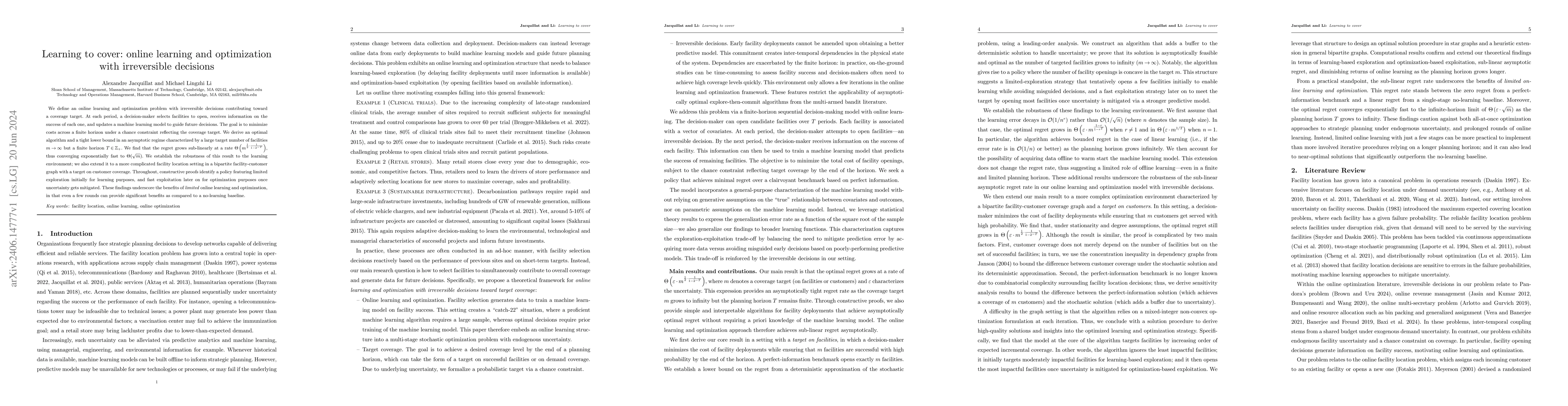 Thumbnail for Learning to Cover: Online Learning and Optimization with Irreversible
  Decisions