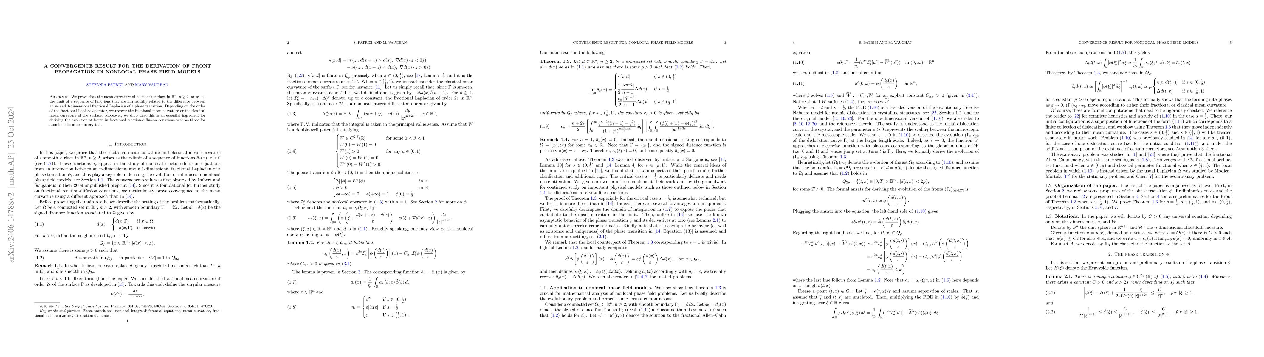Thumbnail for A convergence result for the derivation of front propagation in nonlocal
  phase field models
