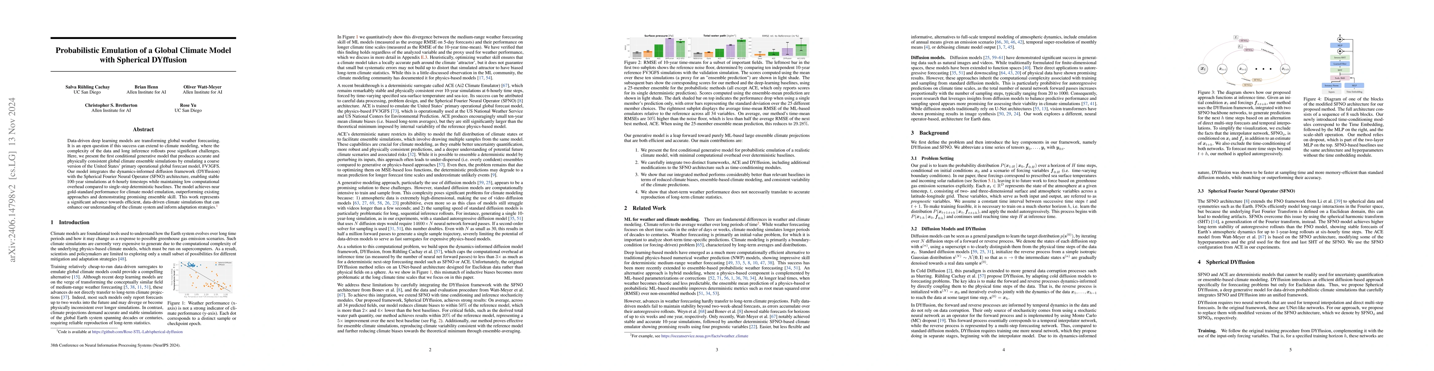 Thumbnail for Probabilistic Emulation of a Global Climate Model with Spherical
  DYffusion