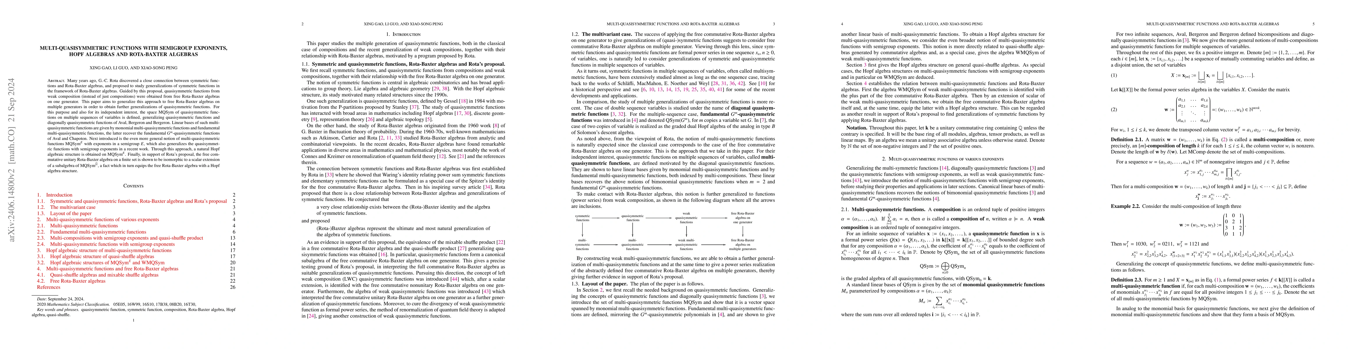 Thumbnail for Multi-quasisymmetric functions with semigroup exponents, Hopf algebras
  and Rota-Baxter algebras