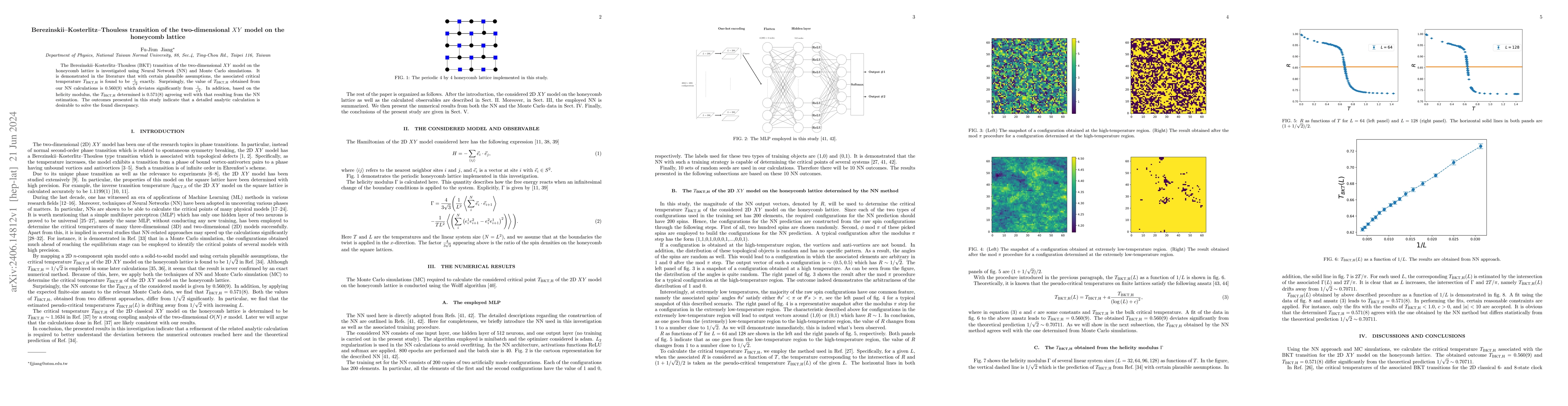 Thumbnail for Berezinskii--Kosterlitz--Thouless transition of the two-dimensional $XY$
  model on the honeycomb lattice