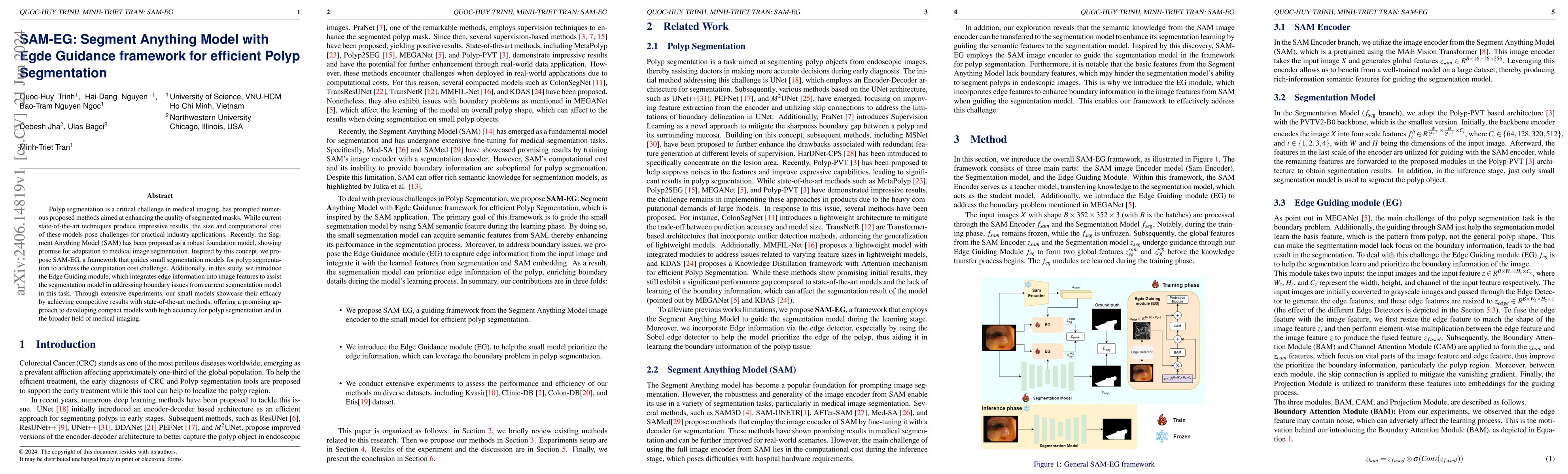 Thumbnail for SAM-EG: Segment Anything Model with Egde Guidance framework for
  efficient Polyp Segmentation
