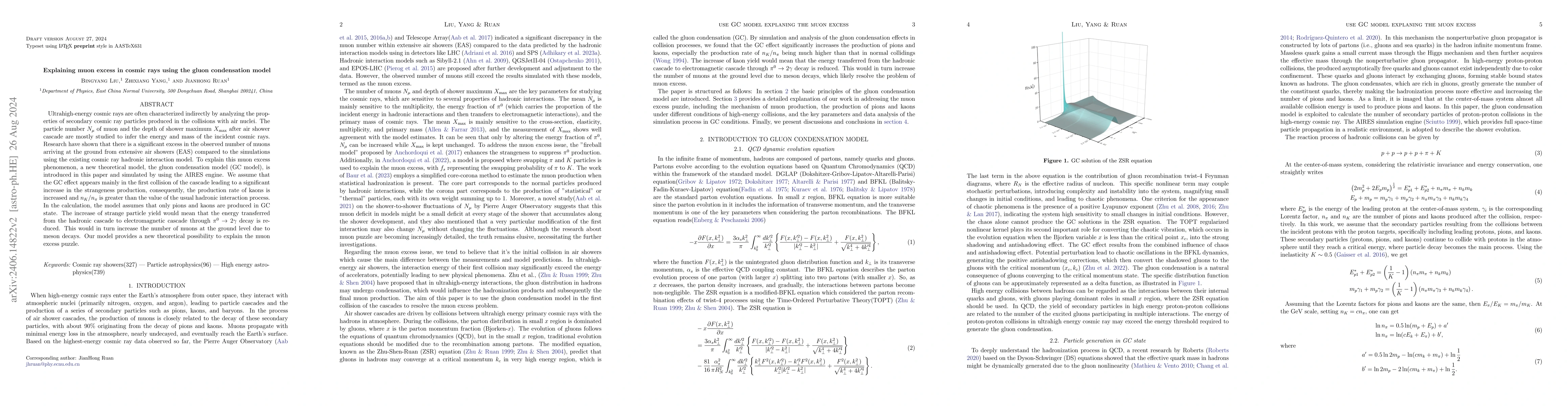Thumbnail for To explain the muon excess phenomenon in cosmic rays based on the gluon
  condensation model